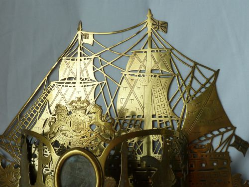 LARGE VICTORIAN CAST SHEET BRASS NELSON VICTORY CENTENARY HMS THUNDERER WALL POCKET - ADDITIONAL PHOTO 2