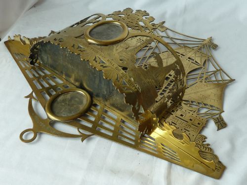 LARGE VICTORIAN CAST SHEET BRASS NELSON VICTORY CENTENARY HMS THUNDERER WALL POCKET - ADDITIONAL PHOTO 6