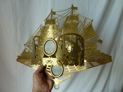 LARGE VICTORIAN CAST SHEET BRASS NELSON VICTORY CENTENARY HMS THUNDERER WALL POCKET - ADDITIONAL PHOTO 9
