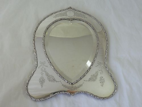 EDWARDIAN SILVER HEART SHAPE EASEL MIRROR DRESSING TABLE HALLMARKED 1904 - ADDITIONAL PHOTO 2