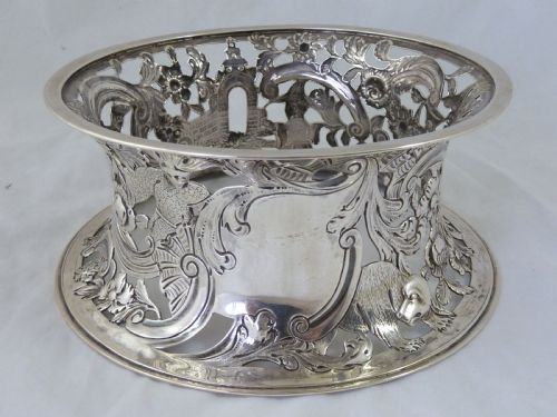 1891 IRISH SILVER POTATO DISH RING CHINOISERIE DUBLIN JAMES SMYTH VICTORIAN - ADDITIONAL PHOTO 2