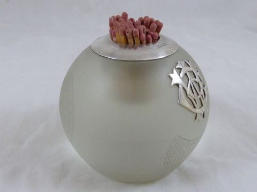 1891 SILVER GLASS VESTA MATCH HOLDER STRIKER GLOBE BALL POT HALLMARKED LARGE VICTORIAN - ADDITIONAL PHOTO 1
