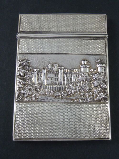 NATHANIEL MILLS 1839 CASTLE TOP VISITING CARD CASE STERLING SILVER HALLMARKED VICTORIAN BURRELL - ADDITIONAL PHOTO 1
