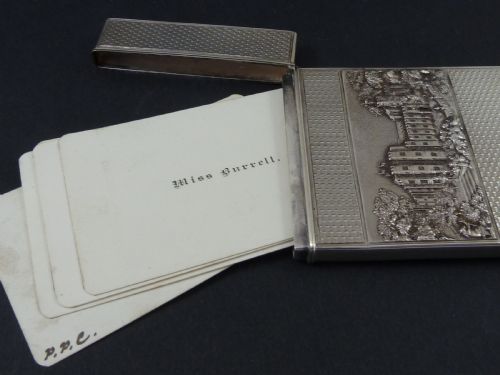NATHANIEL MILLS 1839 CASTLE TOP VISITING CARD CASE STERLING SILVER HALLMARKED VICTORIAN BURRELL - ADDITIONAL PHOTO 9