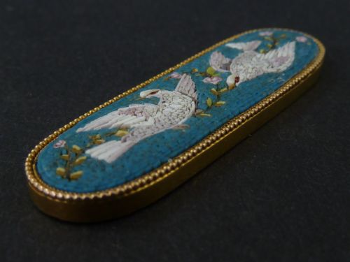 DOVES GOLD MOUNTED ITALIAN VENETIAN MICRO MOSAIC BROOCH PANEL - ADDITIONAL PHOTO 1