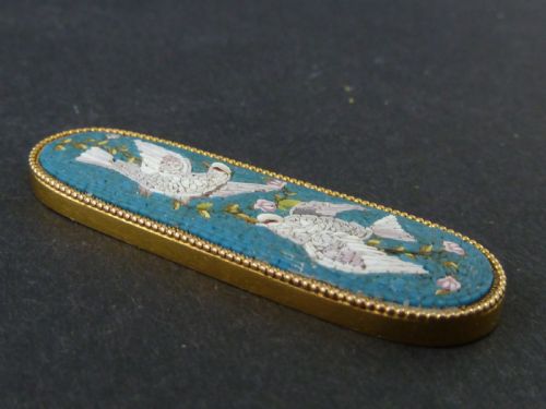 DOVES GOLD MOUNTED ITALIAN VENETIAN MICRO MOSAIC BROOCH PANEL - ADDITIONAL PHOTO 4