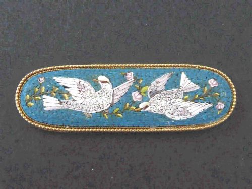 doves gold mounted italian venetian micro mosaic brooch panel - CATEGORY: ANTIQUE JEWELLERY - DATED 19TH CENTURY