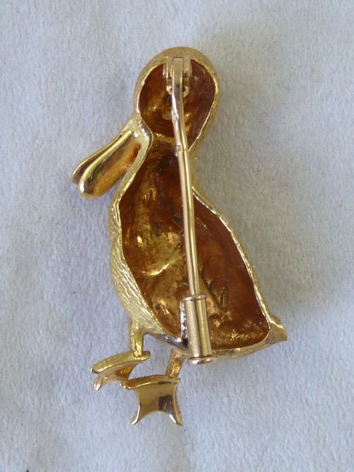 FRENCH 18K NOVELTY GOLD 1960S DUCKLING BROOCH PIN DUCK - ADDITIONAL PHOTO 3