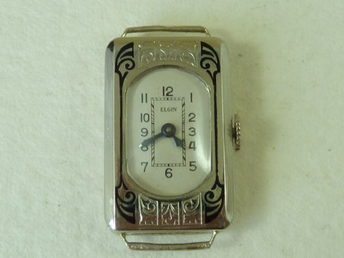 1931 ART DECO WHITE GOLD LADIES ELGIN USA BLACK ENAMEL PARISIENNE COCKTAIL WATCH - ADDITIONAL PHOTO 4