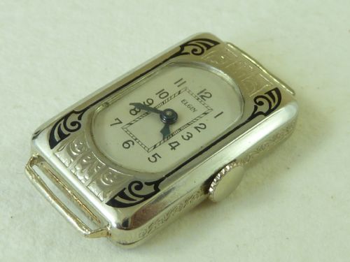 1931 ART DECO WHITE GOLD LADIES ELGIN USA BLACK ENAMEL PARISIENNE COCKTAIL WATCH - ADDITIONAL PHOTO 5