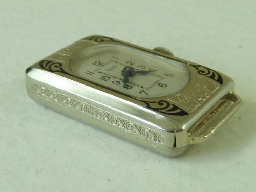 1931 ART DECO WHITE GOLD LADIES ELGIN USA BLACK ENAMEL PARISIENNE COCKTAIL WATCH - ADDITIONAL PHOTO 6