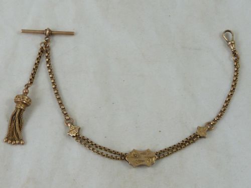 9 23CM 11G VICTORIAN SOLID 9C GOLD ALBERTINA POCKET FOB WATCH CHAIN BRACELET - ADDITIONAL PHOTO 6