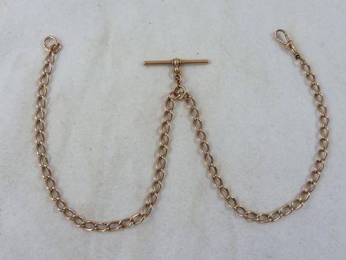 1910 1514 390mm 18g solid 9 carat gold double albert pocket watch chain necklace choker collar - CATEGORY: ANTIQUE JEWELLERY - DATED 1910