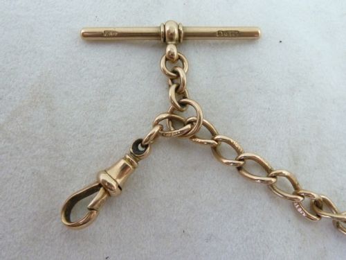 1910 1514 390MM 18G SOLID 9 CARAT GOLD DOUBLE ALBERT POCKET WATCH CHAIN NECKLACE CHOKER COLLAR - ADDITIONAL PHOTO 2