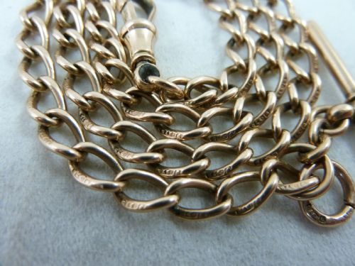 1910 1514 390MM 18G SOLID 9 CARAT GOLD DOUBLE ALBERT POCKET WATCH CHAIN NECKLACE CHOKER COLLAR - ADDITIONAL PHOTO 7