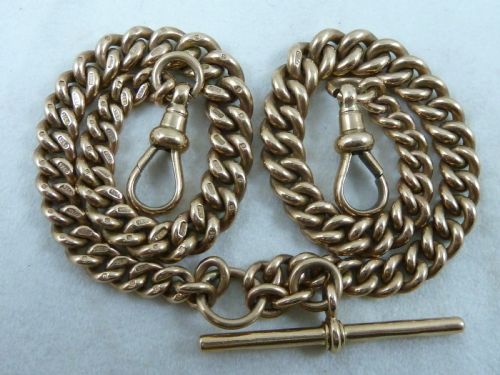 1914 14 357MM 495G SOLID 9 CARAT GOLD DOUBLE ALBERT POCKET WATCH CHAIN CHOKER COLLAR GRADUATED CURB LINK - ADDITIONAL PHOTO 1