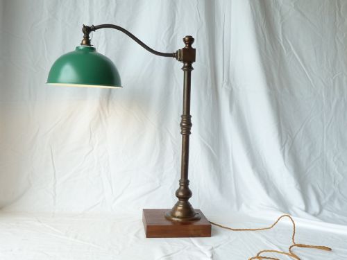 large brass pillar swan neck table lamp desk column - CATEGORY: ANTIQUE LIGHTING - DATED 1920