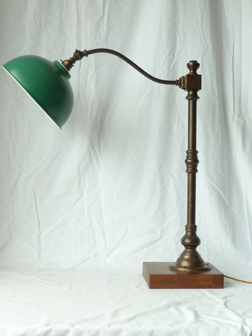 LARGE BRASS PILLAR SWAN NECK TABLE LAMP DESK COLUMN - ADDITIONAL PHOTO 1