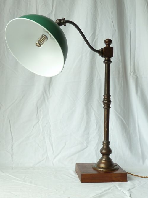 LARGE BRASS PILLAR SWAN NECK TABLE LAMP DESK COLUMN - ADDITIONAL PHOTO 2