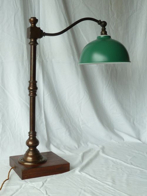 LARGE BRASS PILLAR SWAN NECK TABLE LAMP DESK COLUMN - ADDITIONAL PHOTO 7