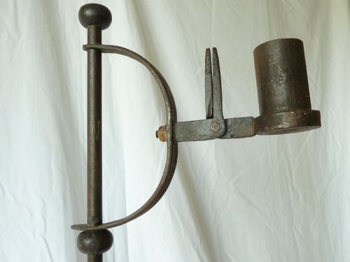 FLOOR STANDING RUSHLIGHT CANDLESTICK WROUGHT IRON STANDARD TURNED WOOD - ADDITIONAL PHOTO 5