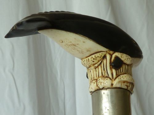 BONE HORN HANDLE WALKING STICK CARVED NOVELTY WHALE - ADDITIONAL PHOTO 7