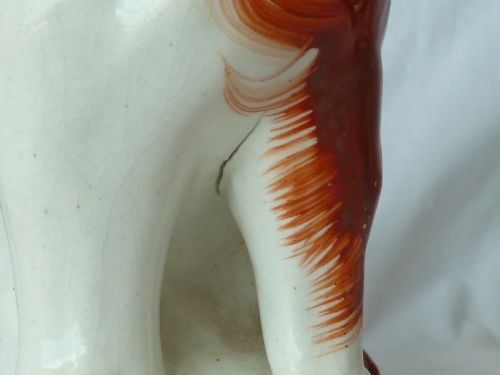 PAIR VICTORIAN STAFFORDSHIRE SPANIEL RED WALLY DOGS SEPARATE LEG POTTERY ORIGINAL - ADDITIONAL PHOTO 3