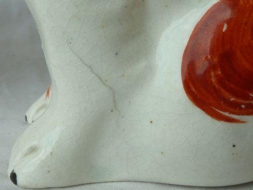 PAIR VICTORIAN STAFFORDSHIRE SPANIEL RED WALLY DOGS SEPARATE LEG POTTERY ORIGINAL - ADDITIONAL PHOTO 5