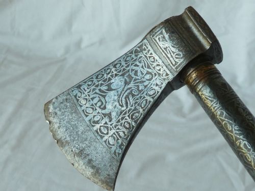 ENGRAVED STEEL SADDLE AXE TABAR TABARZIN INDIAN OTTOMAN ISLAMIC PERSIAN - ADDITIONAL PHOTO 3