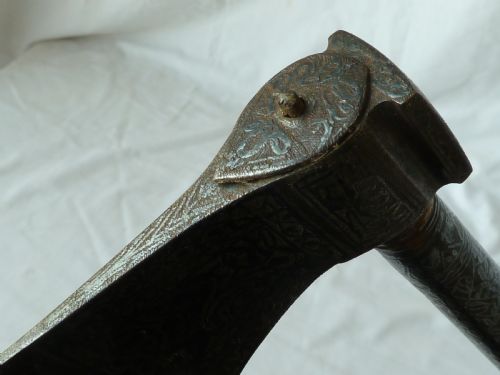 ENGRAVED STEEL SADDLE AXE TABAR TABARZIN INDIAN OTTOMAN ISLAMIC PERSIAN - ADDITIONAL PHOTO 4