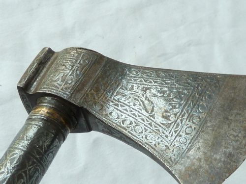 ENGRAVED STEEL SADDLE AXE TABAR TABARZIN INDIAN OTTOMAN ISLAMIC PERSIAN - ADDITIONAL PHOTO 10