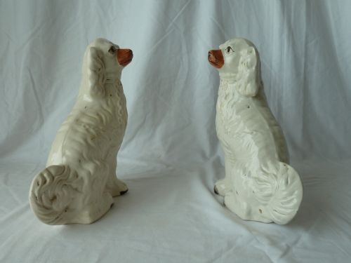 PAIR 12 VICTORIAN WHITE STAFFORDSHIRE COMFORTER SPANIEL WALLY DOGS POTTERY ORIGINAL - ADDITIONAL PHOTO 4