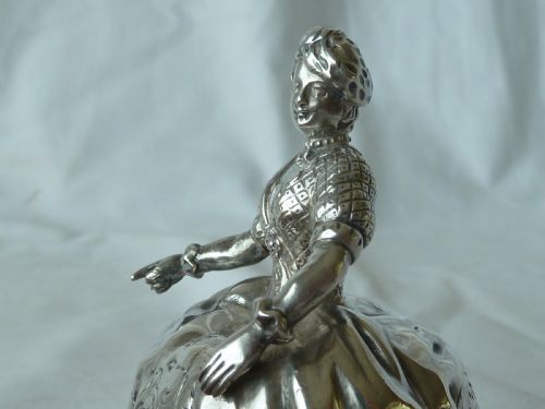 1892 HALLMARKED SILVER CRINOLINE LADY TABLE BELL CONTINENTAL VICTORIAN - ADDITIONAL PHOTO 7