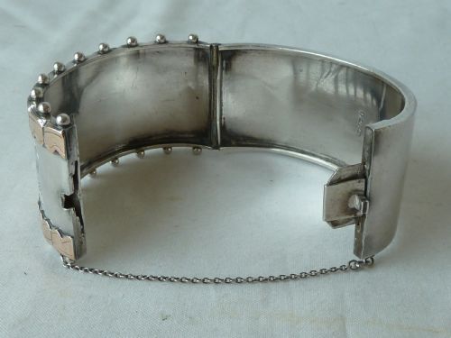 1893 ENGLISH VICTORIAN HALLMARKED SOLID STERLING SILVER ROSE YELLOW GOLD CUFF BANGLE BRACELET - ADDITIONAL PHOTO 6