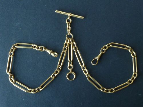 1893 185 47CM 75G SOLID 18 CARAT GOLD DOUBLE ALBERT POCKET WATCH CHAIN TROMBONE LINK VICTORIAN - ADDITIONAL PHOTO 1