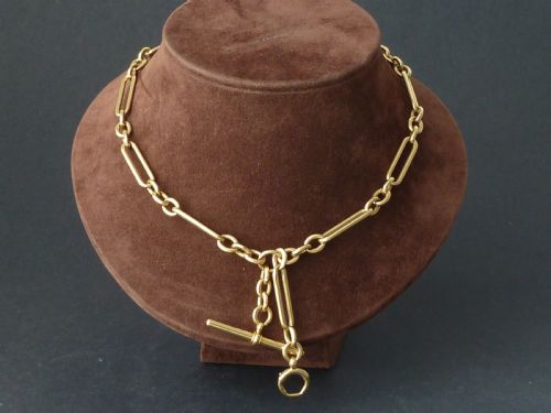 1893 185 47CM 75G SOLID 18 CARAT GOLD DOUBLE ALBERT POCKET WATCH CHAIN TROMBONE LINK VICTORIAN - ADDITIONAL PHOTO 3