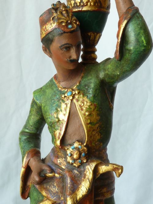 PAIR FRENCH COLD PAINTED SPELTER FIGURAL CANDLESTICKS EASTERN ARABIC SCULPTURE - ADDITIONAL PHOTO 5