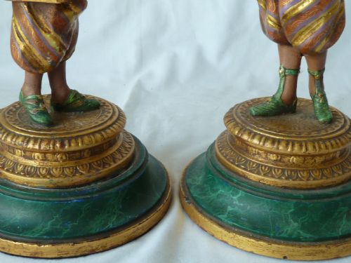 PAIR FRENCH COLD PAINTED SPELTER FIGURAL CANDLESTICKS EASTERN ARABIC SCULPTURE - ADDITIONAL PHOTO 6