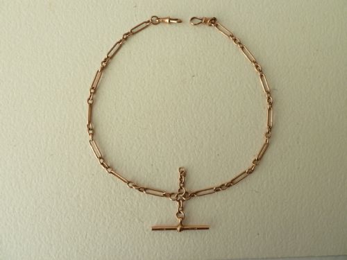 1923 1634 425mm 232g solid 9 carat gold double albert pocket watch trombone link chain necklace - CATEGORY: ANTIQUE JEWELLERY - DATED 1920