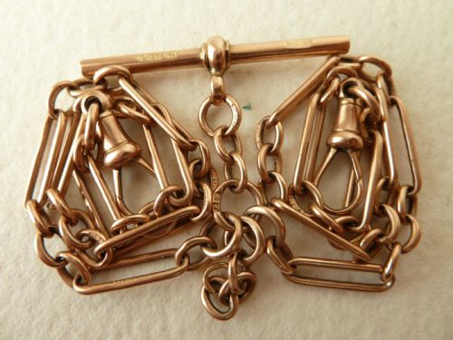 1923 1634 425MM 232G SOLID 9 CARAT GOLD DOUBLE ALBERT POCKET WATCH TROMBONE LINK CHAIN NECKLACE - ADDITIONAL PHOTO 5