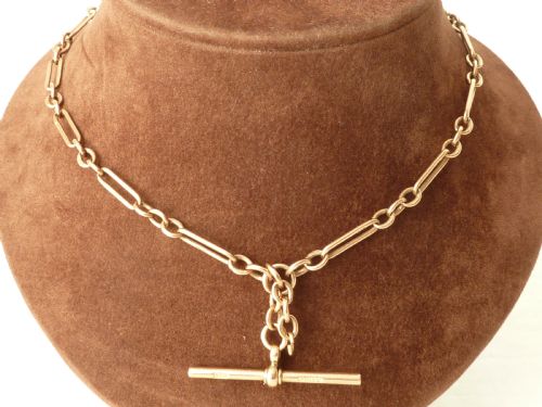 1923 1634 425MM 232G SOLID 9 CARAT GOLD DOUBLE ALBERT POCKET WATCH TROMBONE LINK CHAIN NECKLACE - ADDITIONAL PHOTO 6