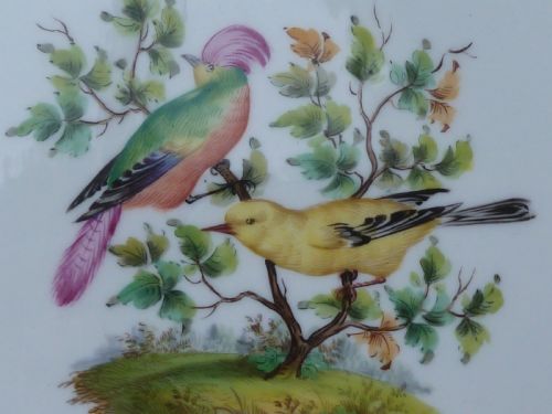 MEISSEN HAND PAINTED BIRDS ROCOCO PORCELAIN BOWL DISH GILT FLOWERS CROSS SWORDS GERMAN - ADDITIONAL PHOTO 1