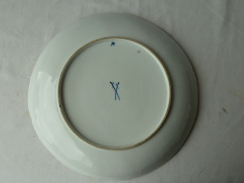 MEISSEN HAND PAINTED BIRDS ROCOCO PORCELAIN BOWL DISH GILT FLOWERS CROSS SWORDS GERMAN - ADDITIONAL PHOTO 2