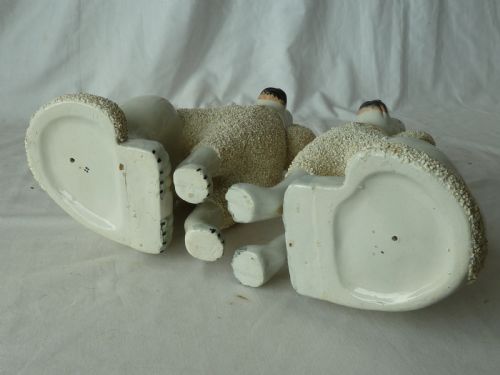 PAIR VICTORIAN STAFFORDSHIRE POTTERY POODLE CONFETTI DOGS SEPARATE LEG FIGURES GRAVELWARE LION CUT ANTIQUE - ADDITIONAL PHOTO 6