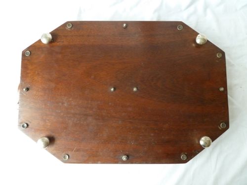 VICTORIAN SILVER PLATE MAHOGANY RECTANGULAR GALLERY TRAY EPNS ANTIQUE - ADDITIONAL PHOTO 3