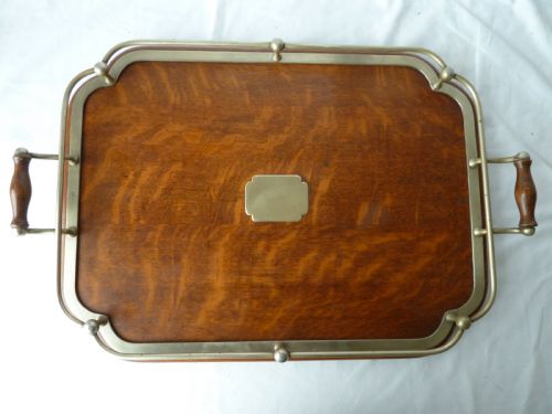 VICTORIAN SILVER PLATE OAK RECTANGULAR GALLERY TRAY EPNS - ADDITIONAL PHOTO 2