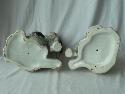 PAIR LARGE VICTORIAN BLACK WHITE STAFFORDSHIRE COMFORTER SPANIEL WALLY DOGS POTTERY - ADDITIONAL PHOTO 5