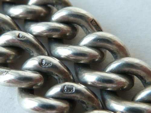 1412 37CM 49G SOLID SILVER DOUBLE ALBERT POCKET WATCH CHAIN FOB 1920 CHOKER NECKLACE - ADDITIONAL PHOTO 5