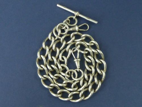17 43CM 75G SOLID SILVER DOUBLE ALBERT POCKET WATCH CHAIN 1913 NECKLACE CHOKER COLLAR VICTORIAN - ADDITIONAL PHOTO 1