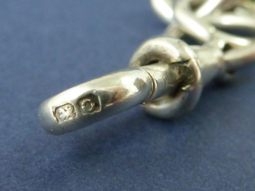 17 43CM 75G SOLID SILVER DOUBLE ALBERT POCKET WATCH CHAIN 1913 NECKLACE CHOKER COLLAR VICTORIAN - ADDITIONAL PHOTO 4